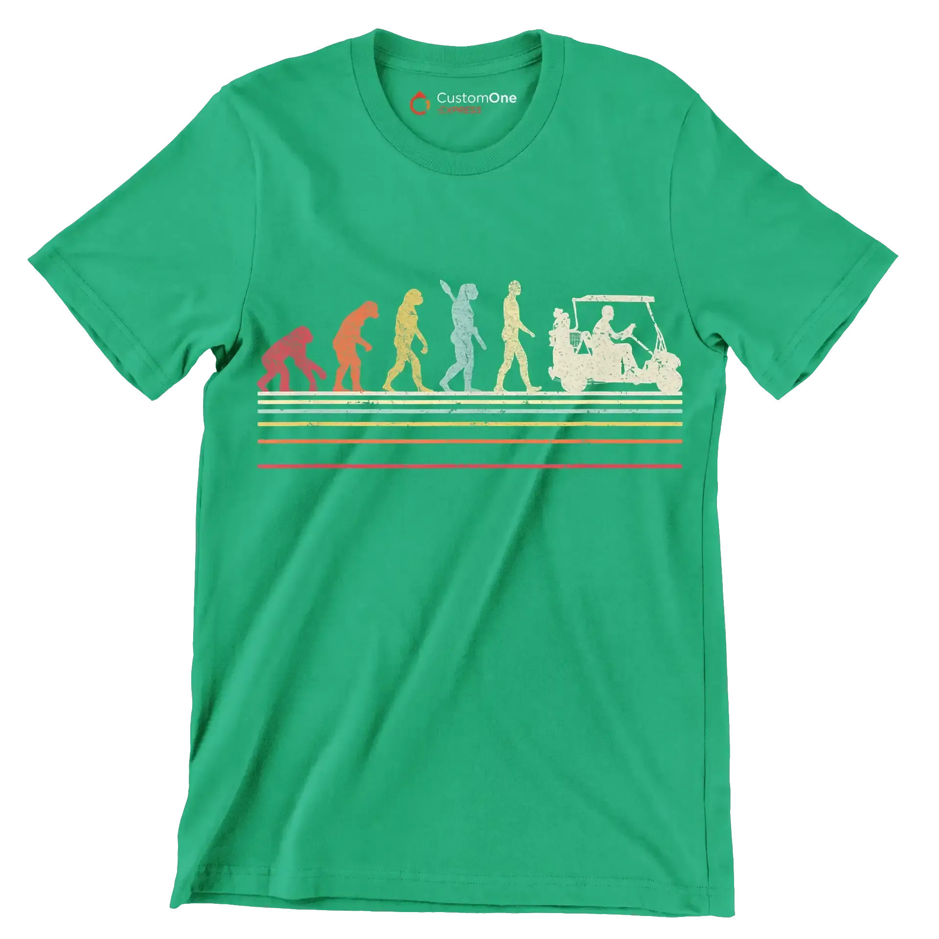 Evolution of Golf Cart Riders - Golf Themed T-Shirt-Green-S-Custom One Express