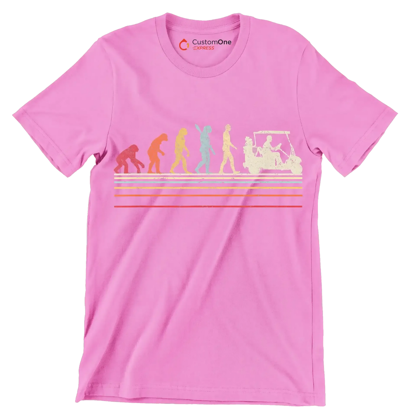 Evolution of Golf Cart Riders - Golf Themed T-Shirt-Pink-S-Custom One Express