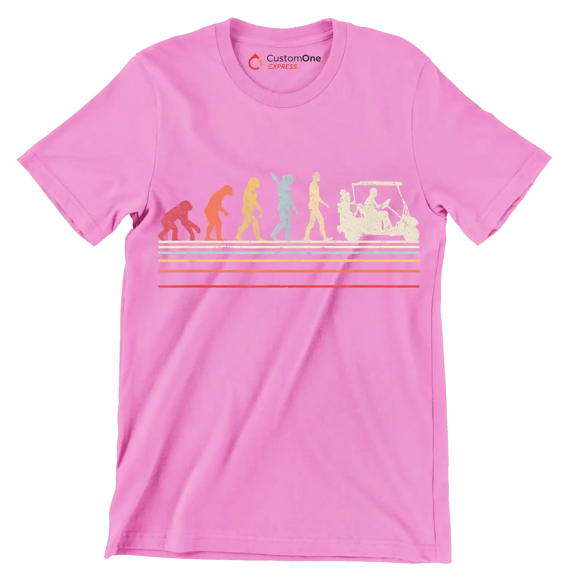 Evolution of Golf Cart Riders - Golf Themed T-Shirt-Pink-S-Custom One Express