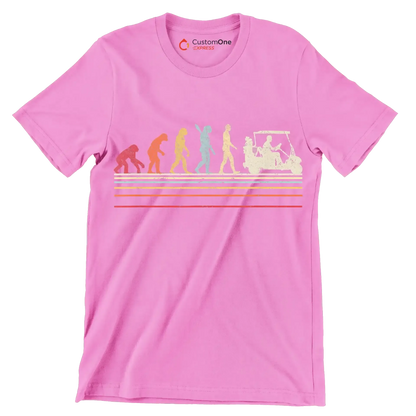 Evolution of Golf Cart Riders - Golf Themed T-Shirt-Pink-S-Custom One Express