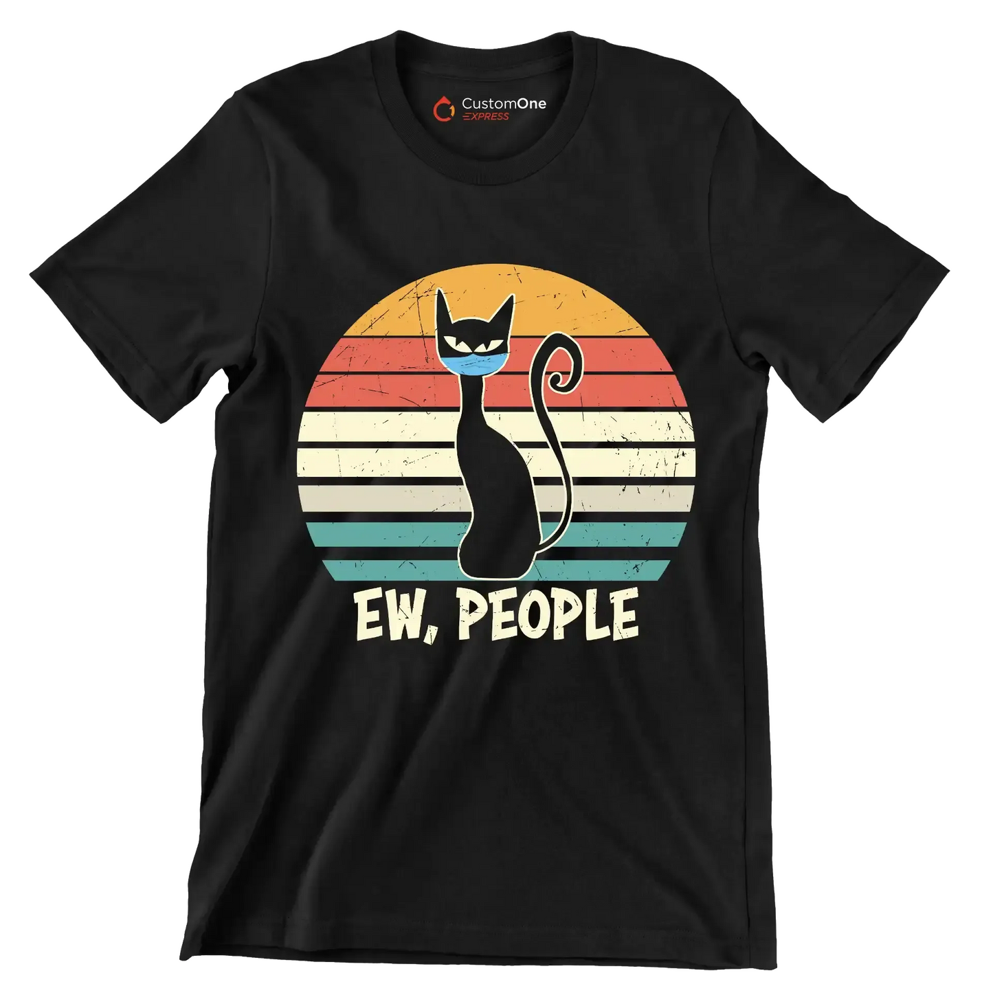Ew people black cat mask - Cat Themed T-Shirt-Black-S-Custom One Express