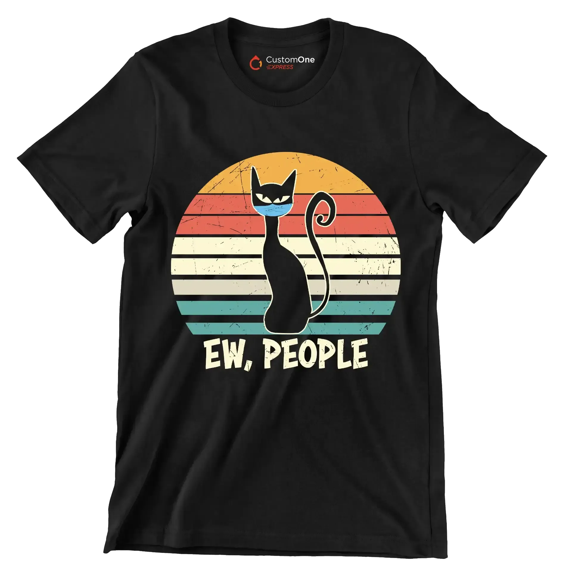Ew people black cat mask - Cat Themed T-Shirt-Black-S-Custom One Express