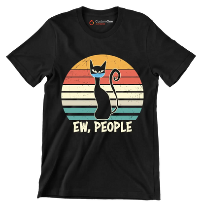 Ew people black cat mask - Cat Themed T-Shirt-Black-S-Custom One Express