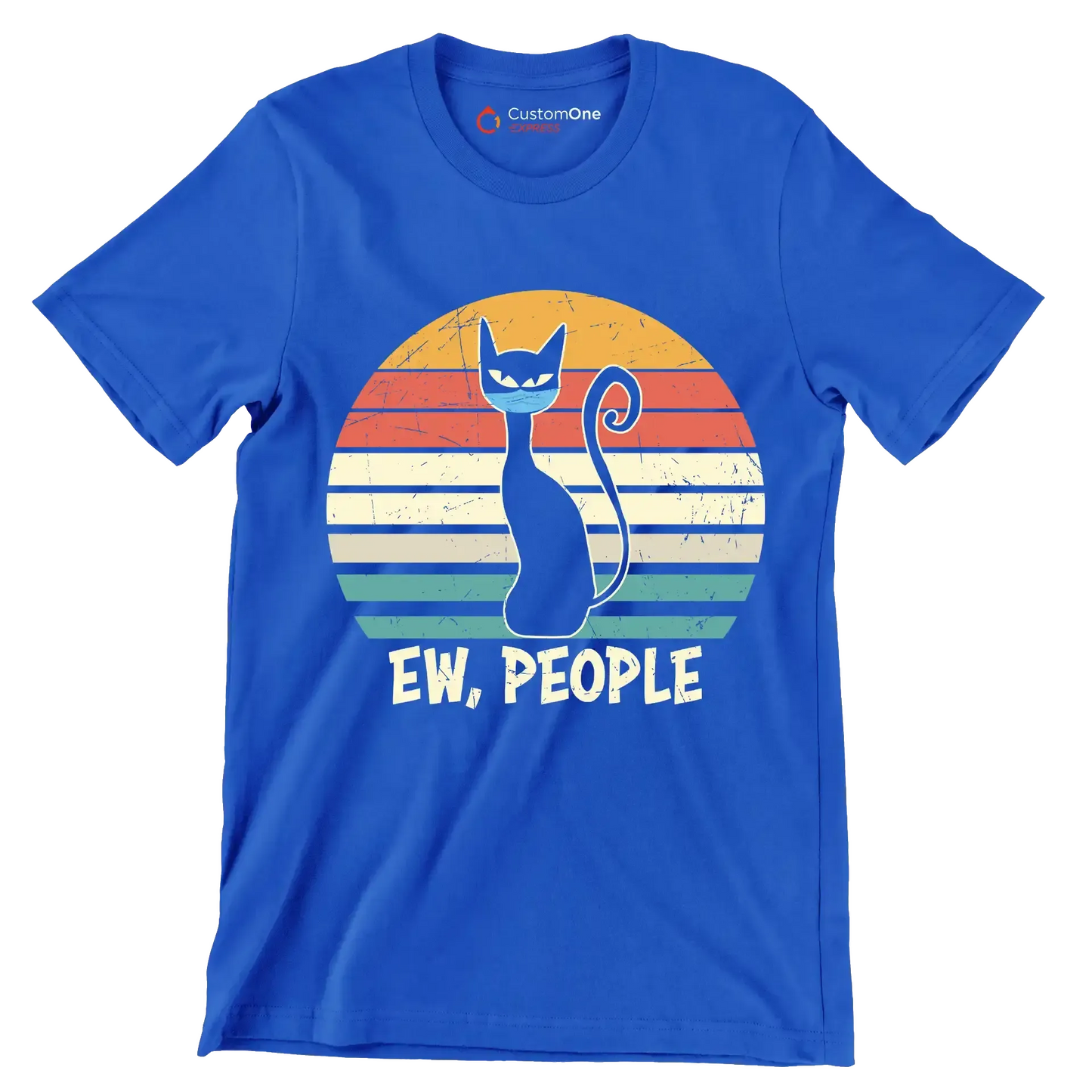 Ew people black cat mask - Cat Themed T-Shirt-Blue-S-Custom One Express