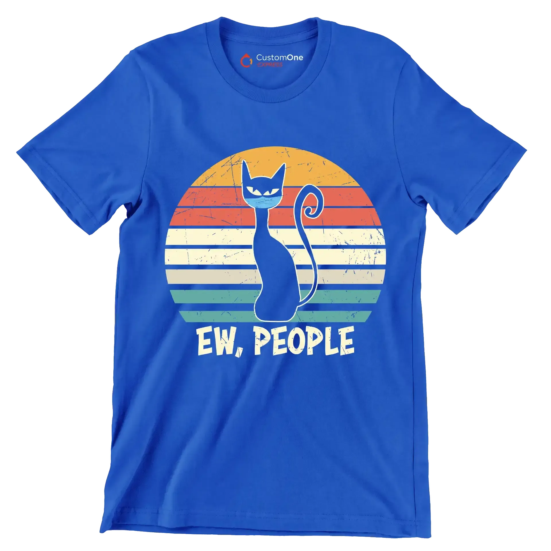 Ew people black cat mask - Cat Themed T-Shirt-Blue-S-Custom One Express