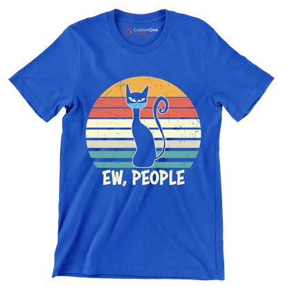 Ew people black cat mask - Cat Themed T-Shirt-Blue-S-Custom One Express