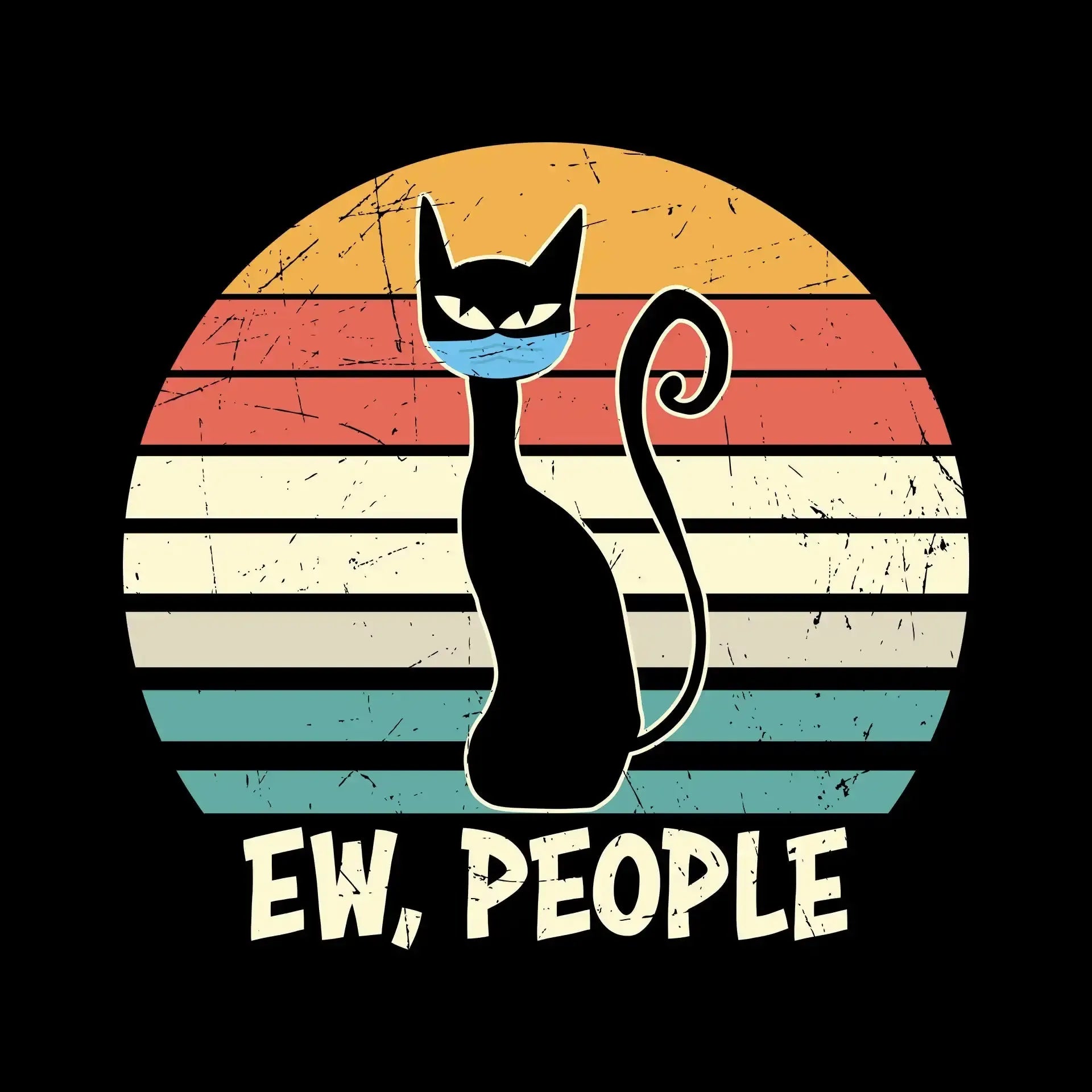 Ew people black cat mask - Cat Themed T-Shirt-Black-S-Custom One Express
