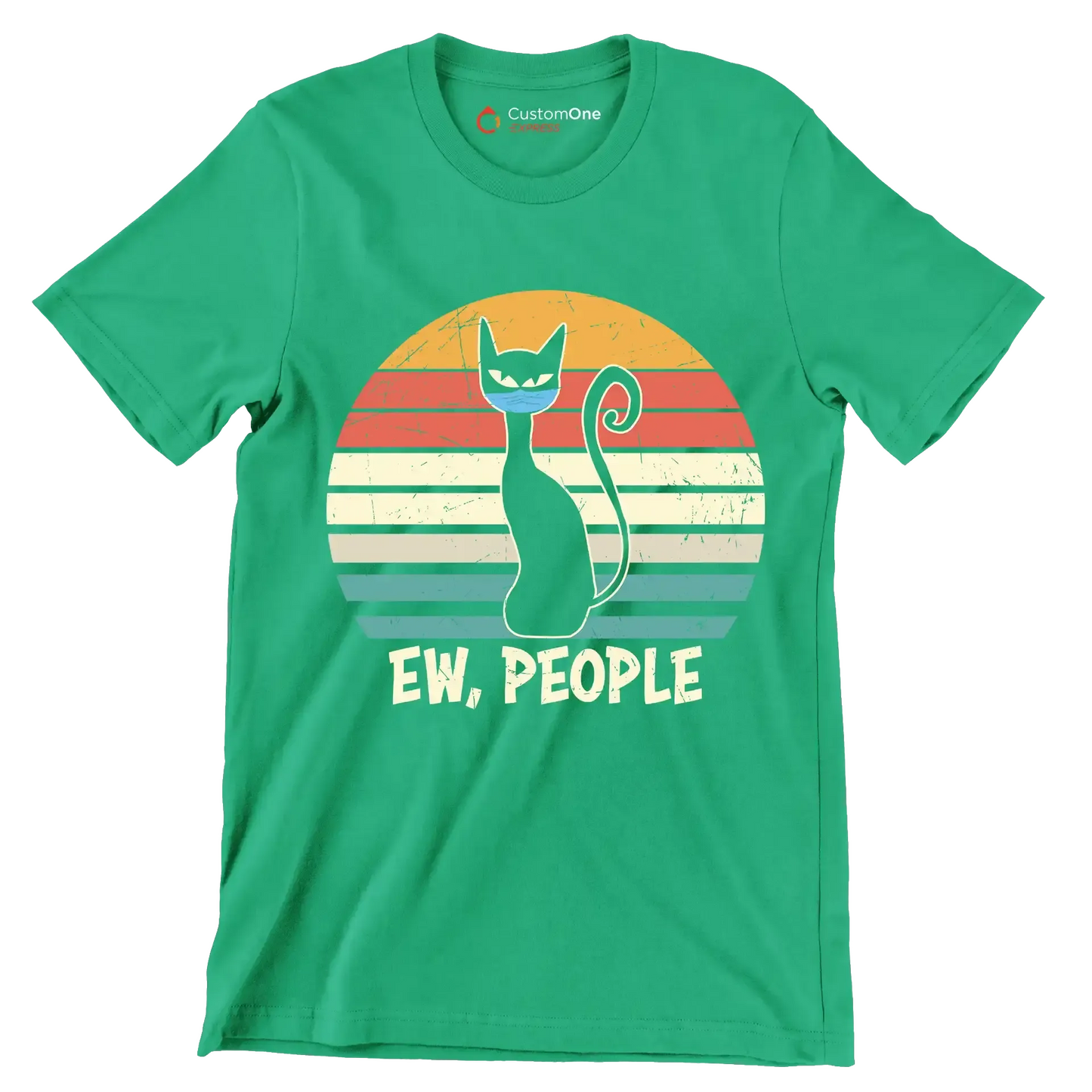 Ew people black cat mask - Cat Themed T-Shirt-Green-S-Custom One Express