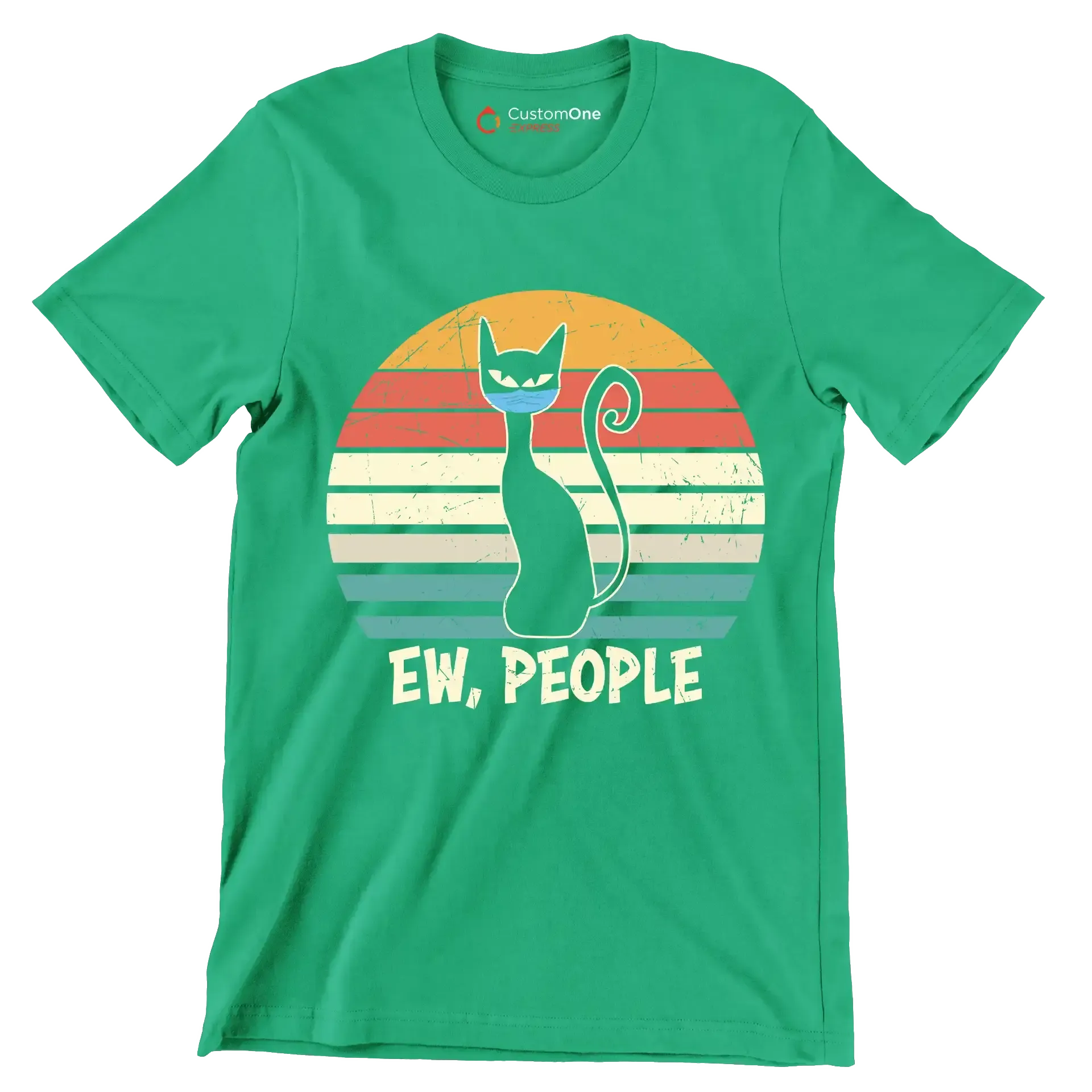 Ew people black cat mask - Cat Themed T-Shirt-Green-S-Custom One Express