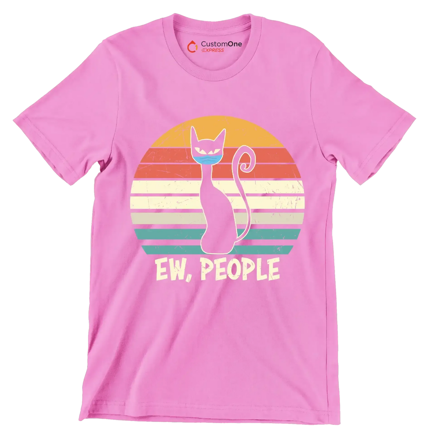 Ew people black cat mask - Cat Themed T-Shirt-Pink-S-Custom One Express