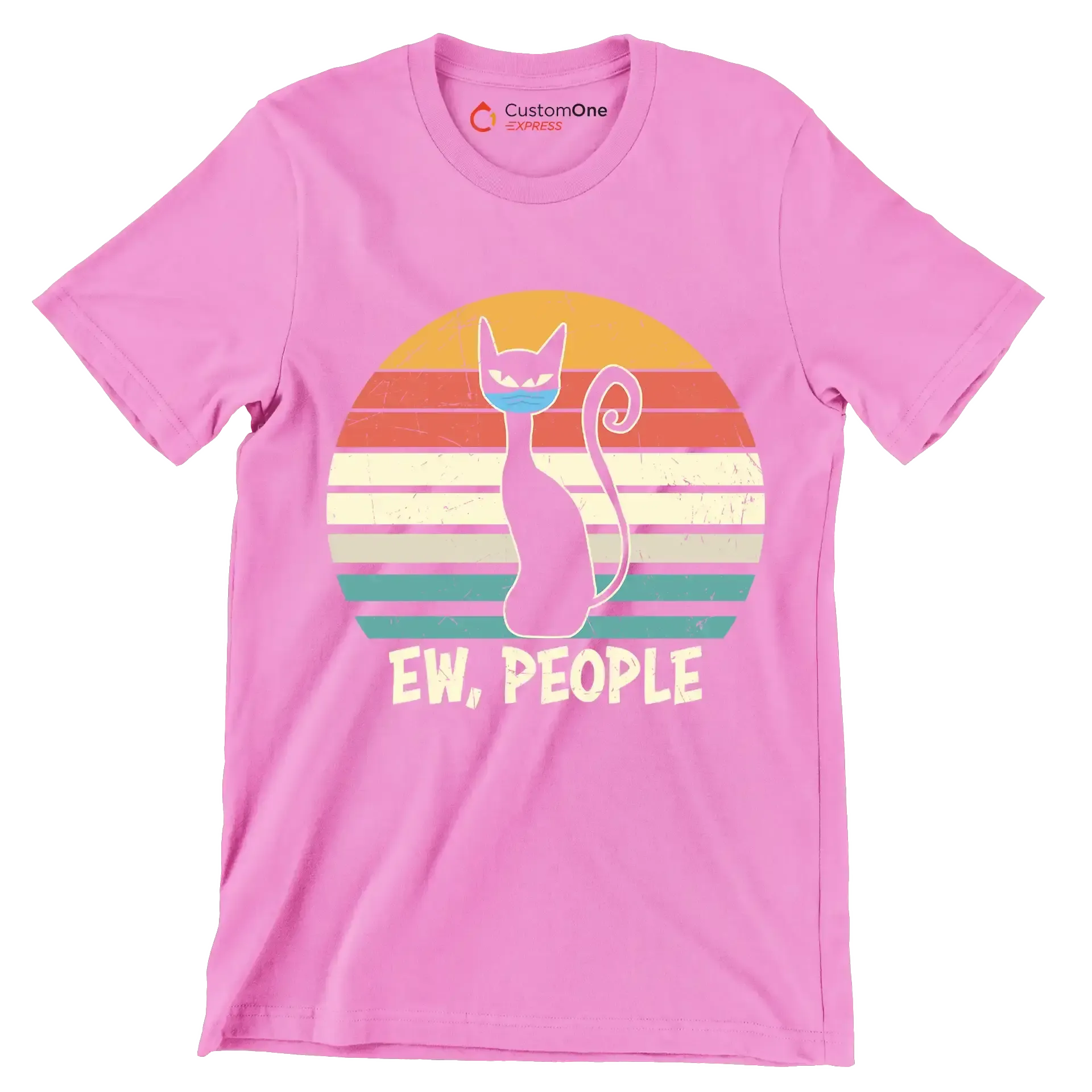 Ew people black cat mask - Cat Themed T-Shirt-Pink-S-Custom One Express