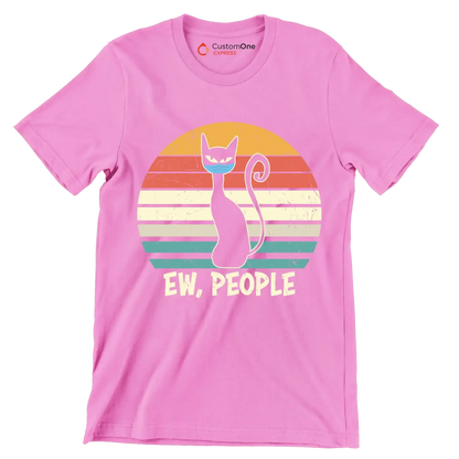 Ew people black cat mask - Cat Themed T-Shirt-Pink-S-Custom One Express