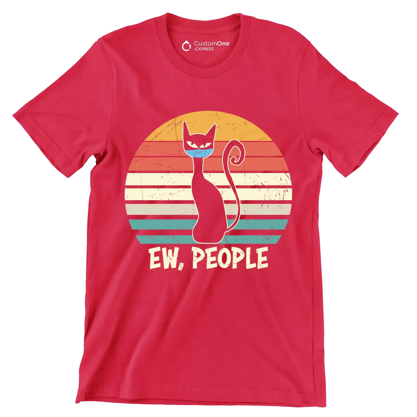 Ew people black cat mask - Cat Themed T-Shirt-Red-S-Custom One Express