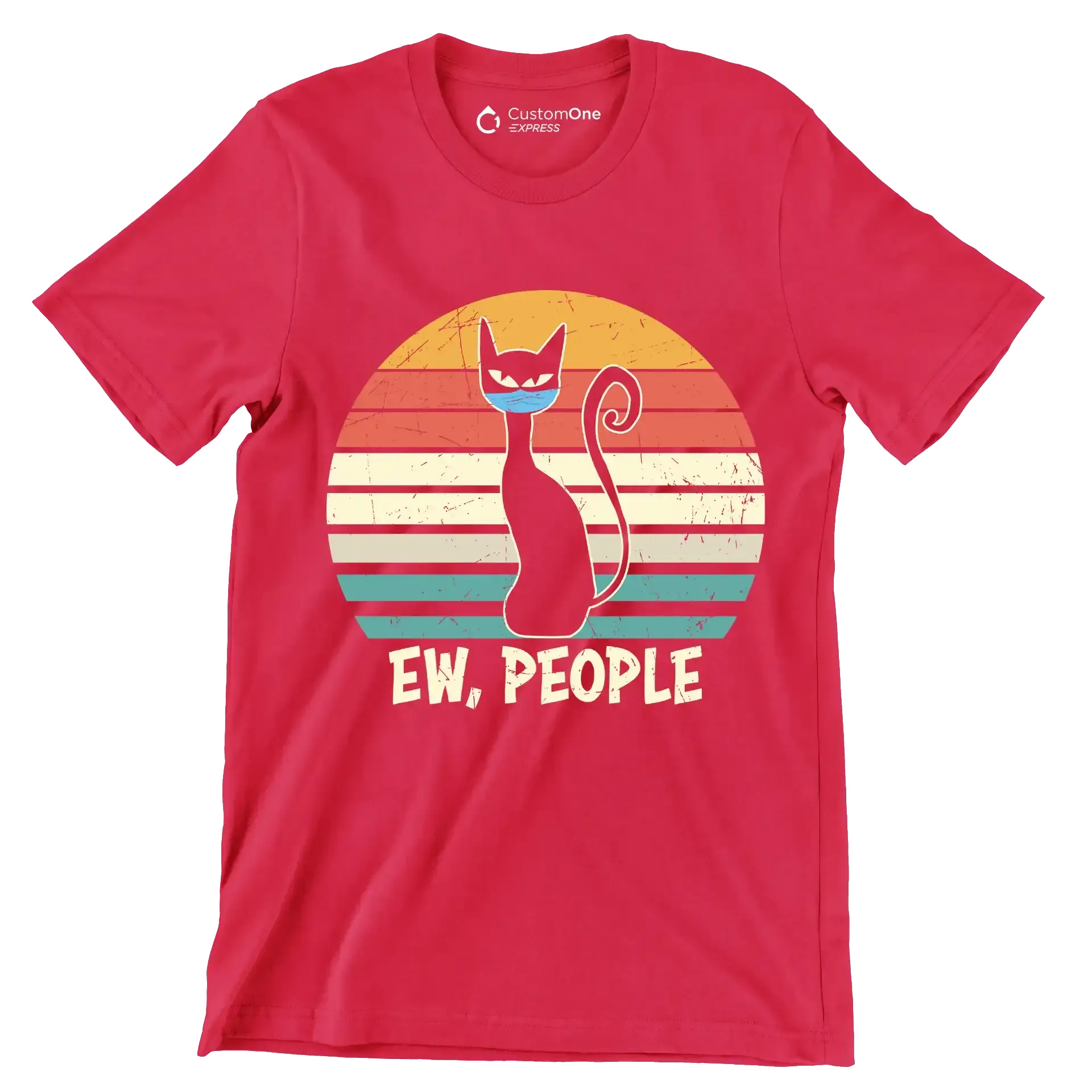 Ew people black cat mask - Cat Themed T-Shirt-Red-S-Custom One Express