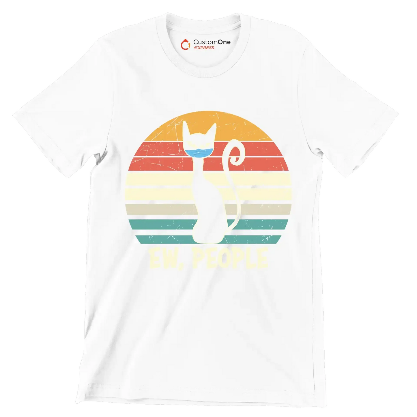 Ew people black cat mask - Cat Themed T-Shirt-White-S-Custom One Express
