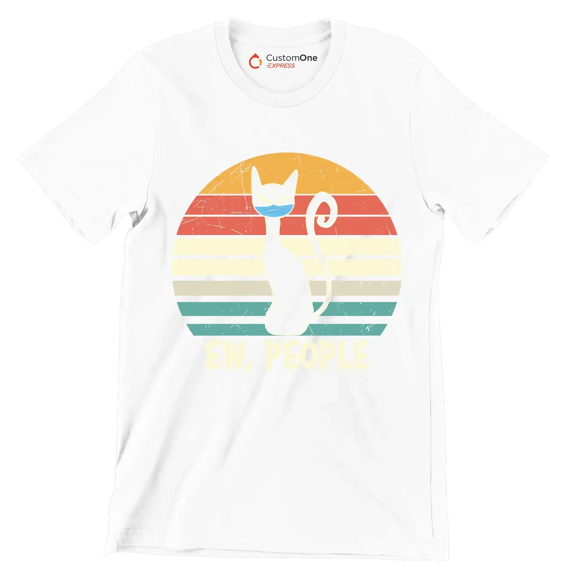 Ew people black cat mask - Cat Themed T-Shirt-White-S-Custom One Express
