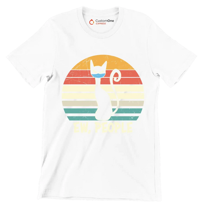 Ew people black cat mask - Cat Themed T-Shirt-White-S-Custom One Express