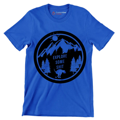 Explore some shit - Dog Themed T-Shirt-Blue-S-Custom One Express