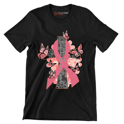 Faigth Over Fear - Breast Cancer Awareness T-Shirt-Black-S-Custom One Express