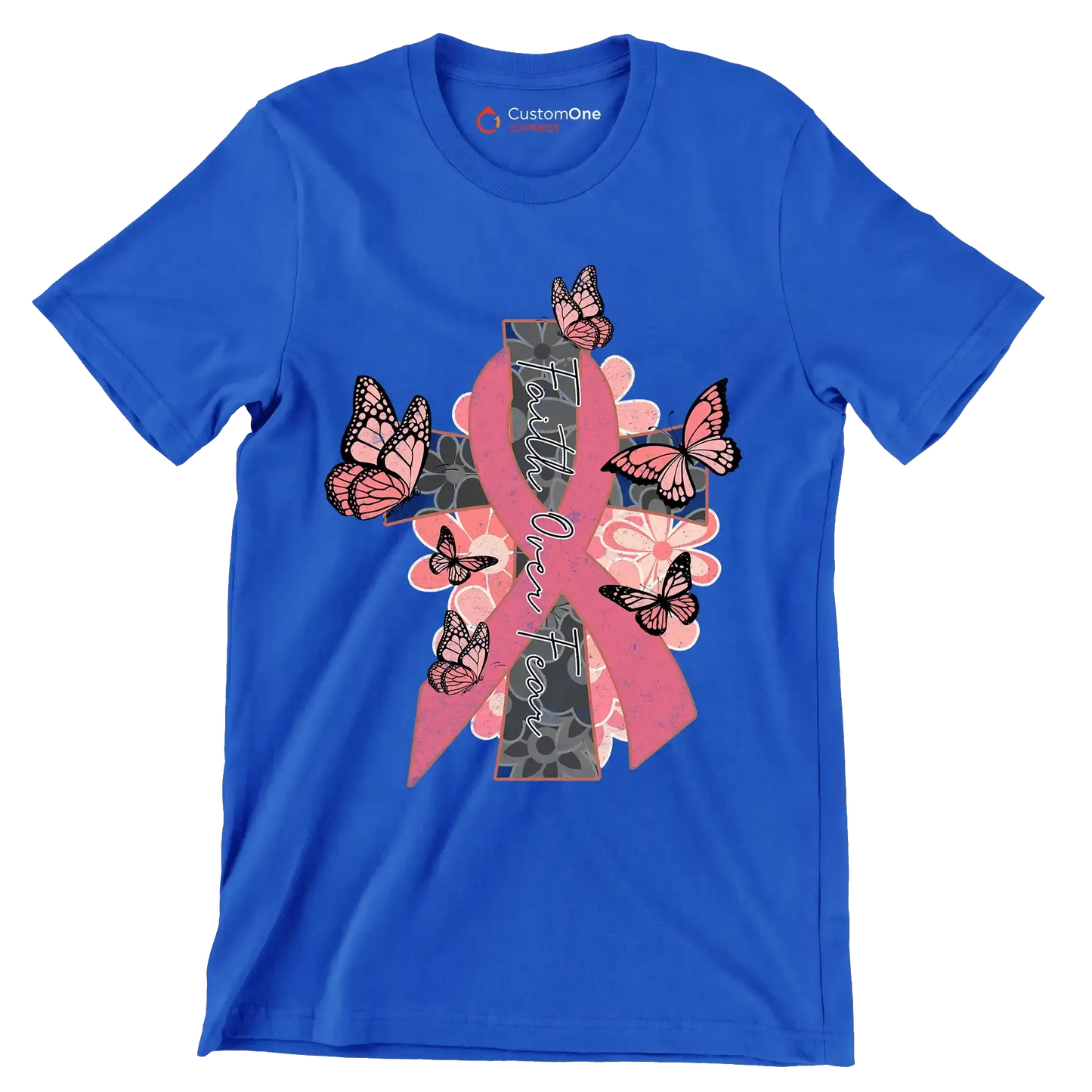 Faigth Over Fear - Breast Cancer Awareness T-Shirt-Blue-S-Custom One Express