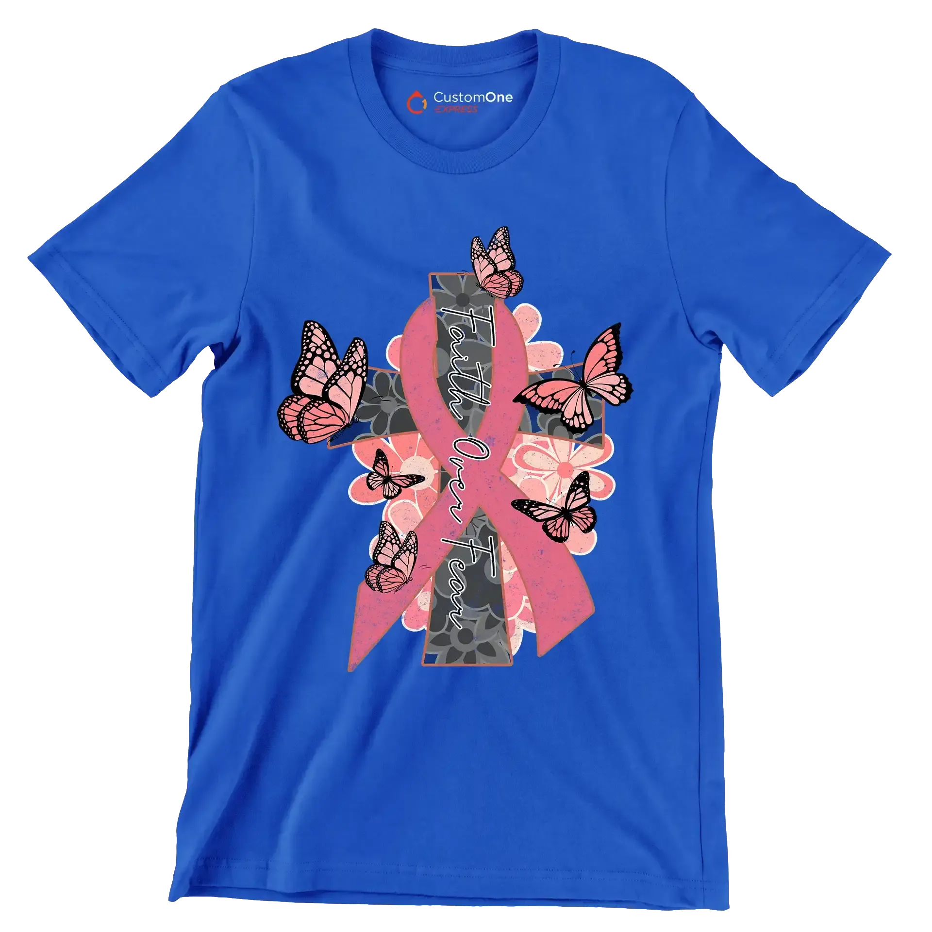 Faigth Over Fear - Breast Cancer Awareness T-Shirt-Blue-S-Custom One Express