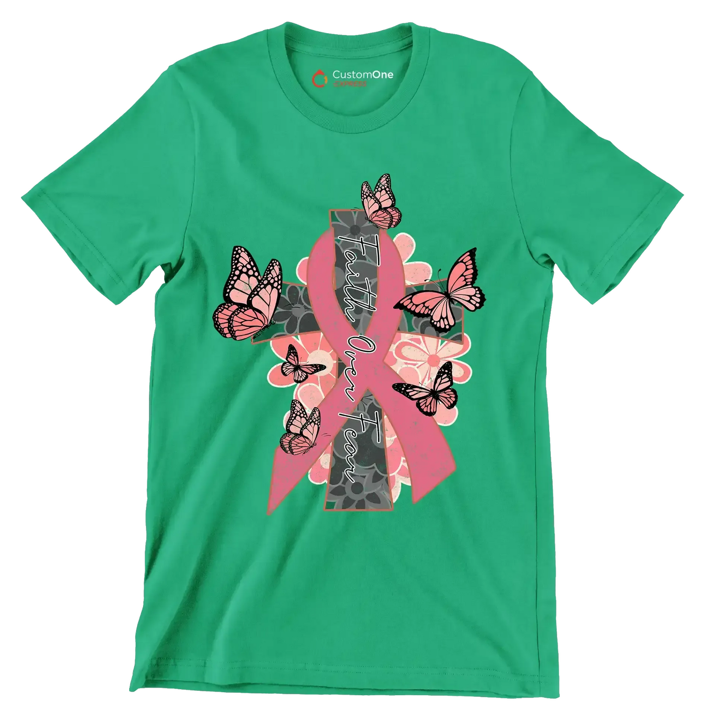 Faigth Over Fear - Breast Cancer Awareness T-Shirt-Green-S-Custom One Express