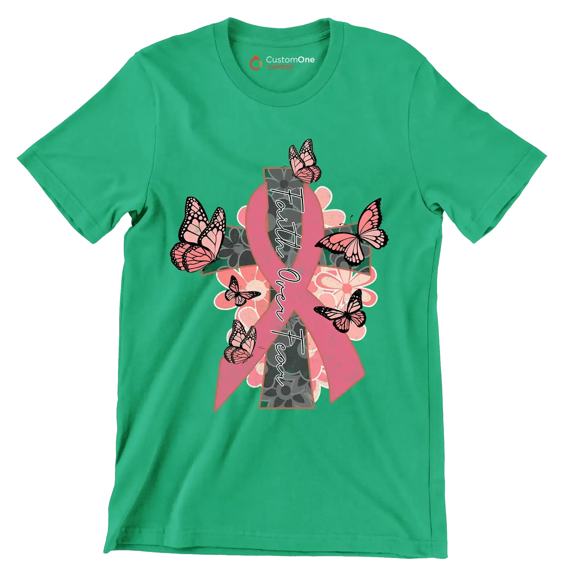 Faigth Over Fear - Breast Cancer Awareness T-Shirt-Green-S-Custom One Express