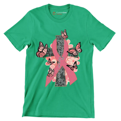 Faigth Over Fear - Breast Cancer Awareness T-Shirt-Green-S-Custom One Express