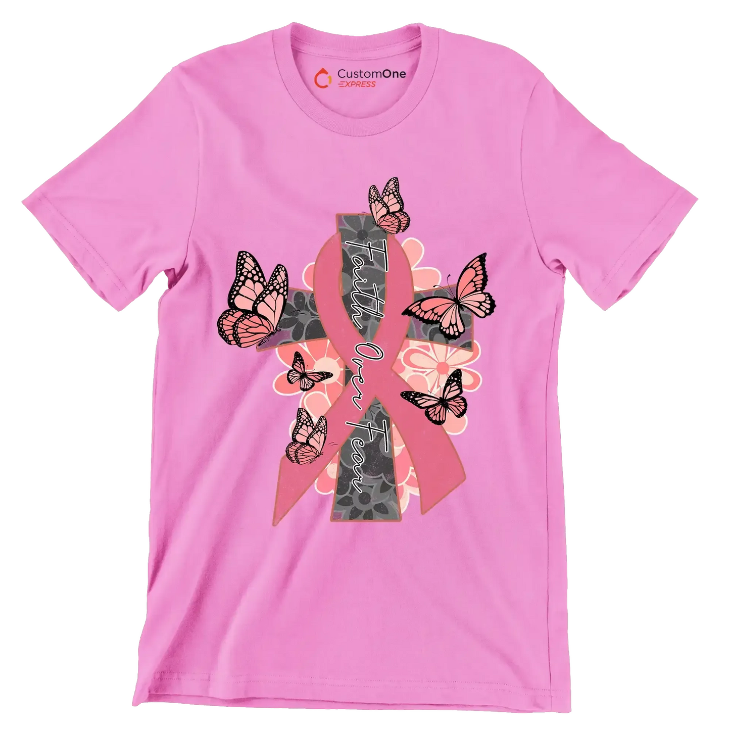 Faigth Over Fear - Breast Cancer Awareness T-Shirt-Pink-S-Custom One Express