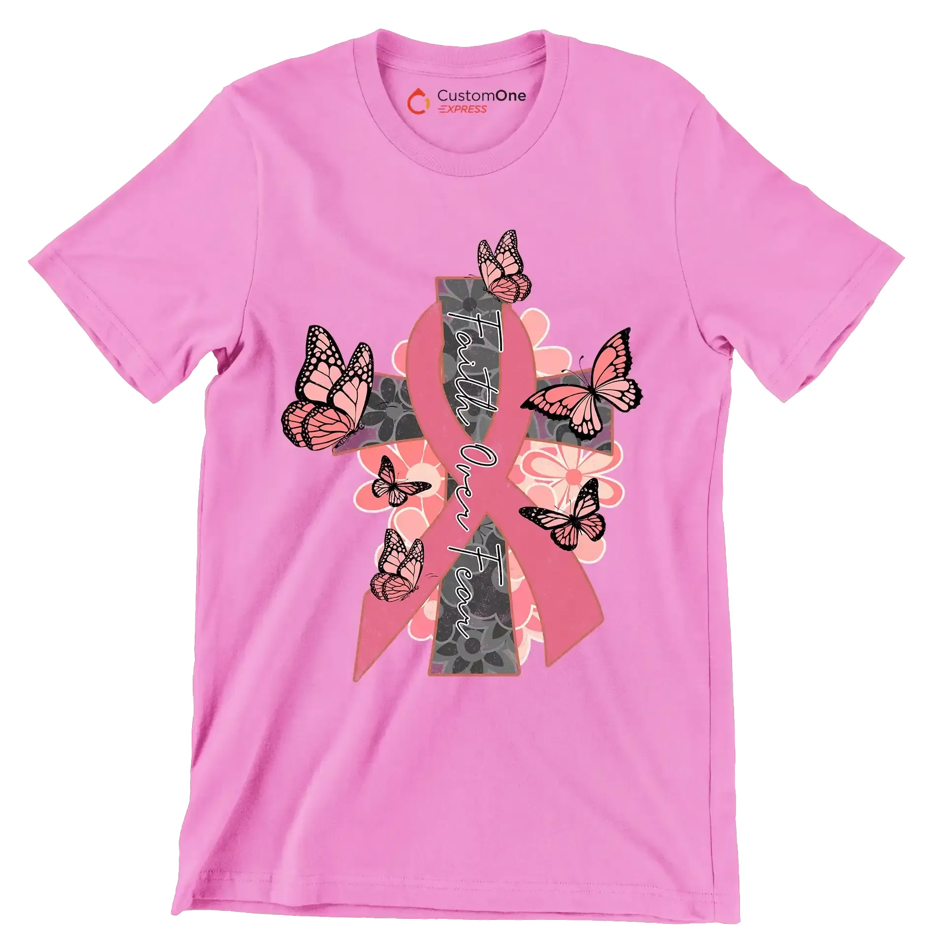 Faigth Over Fear - Breast Cancer Awareness T-Shirt-Pink-S-Custom One Express