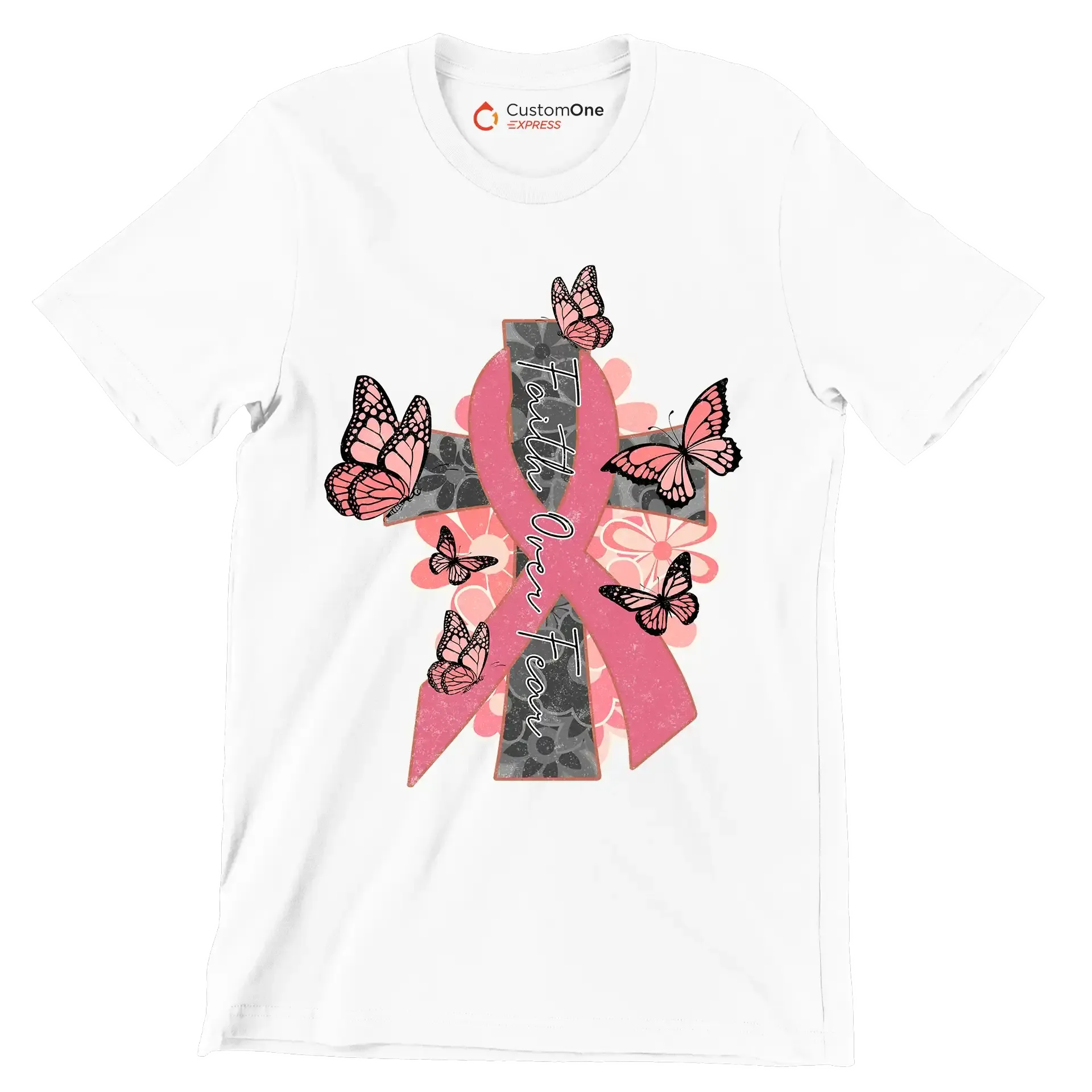 Faigth Over Fear - Breast Cancer Awareness T-Shirt-White-S-Custom One Express