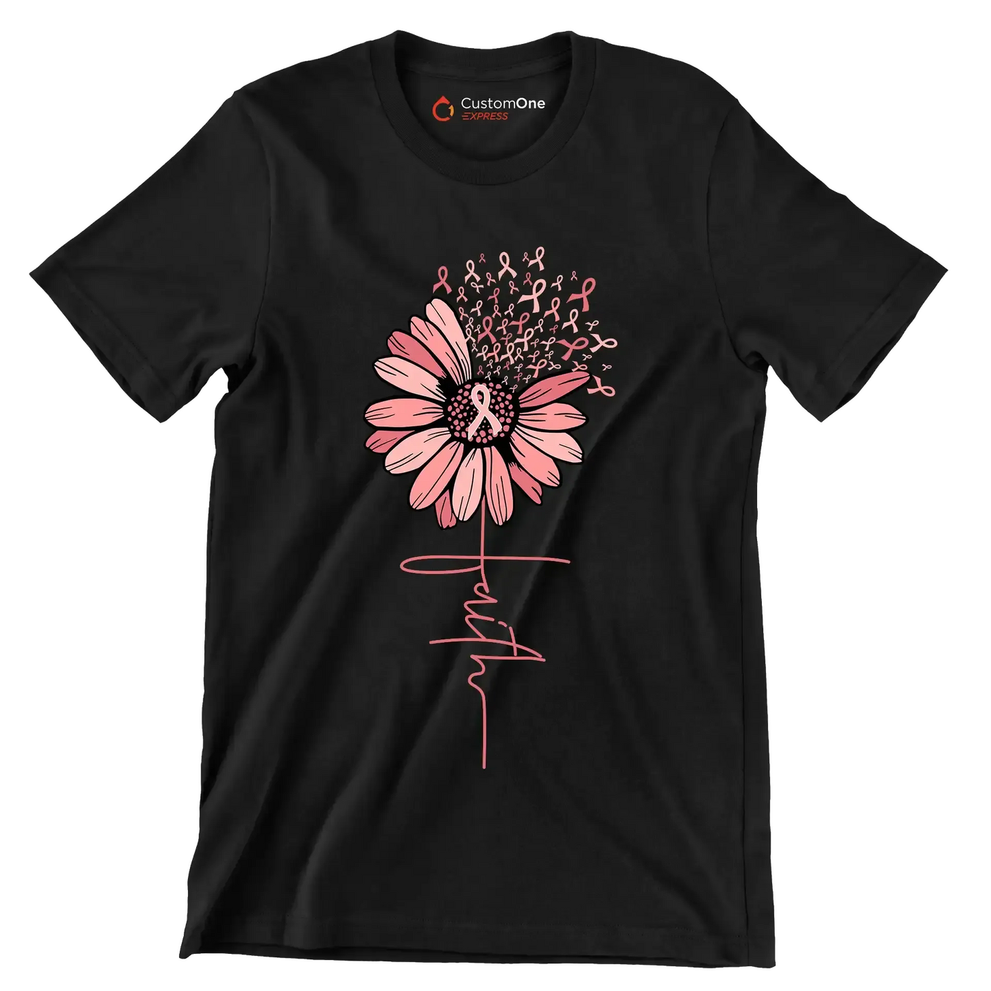 Faith - Breast Cancer Awareness T-Shirt-Black-S-Custom One Express
