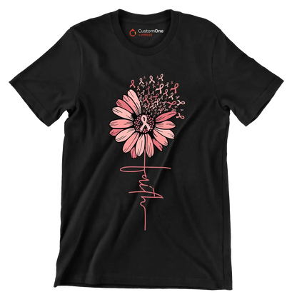 Faith - Breast Cancer Awareness T-Shirt-Black-S-Custom One Express