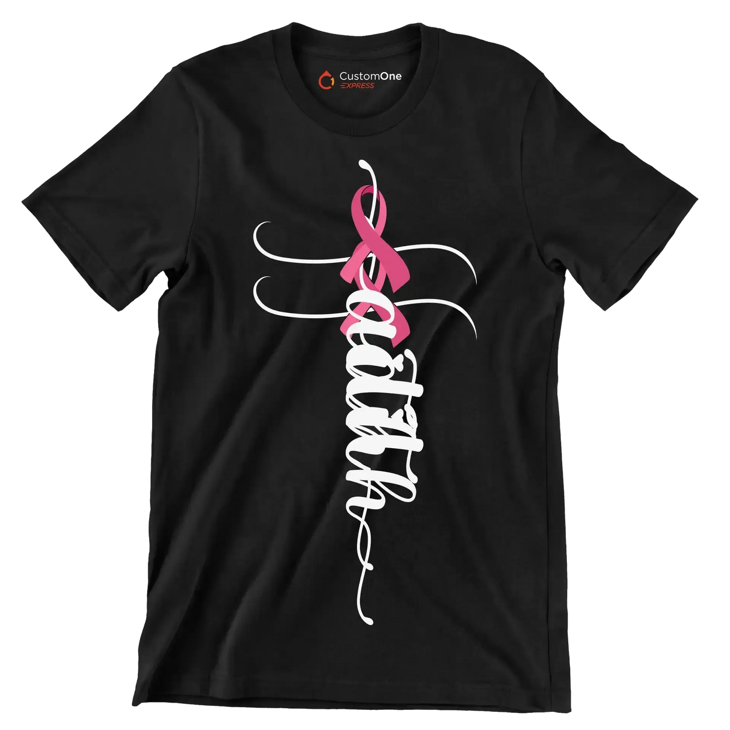 Faith - Breast Cancer Awareness T-Shirt-Black-S-Custom One Express