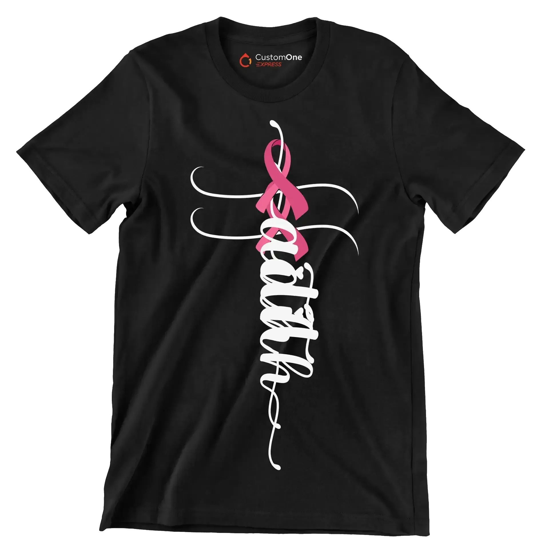 Faith - Breast Cancer Awareness T-Shirt-Black-S-Custom One Express