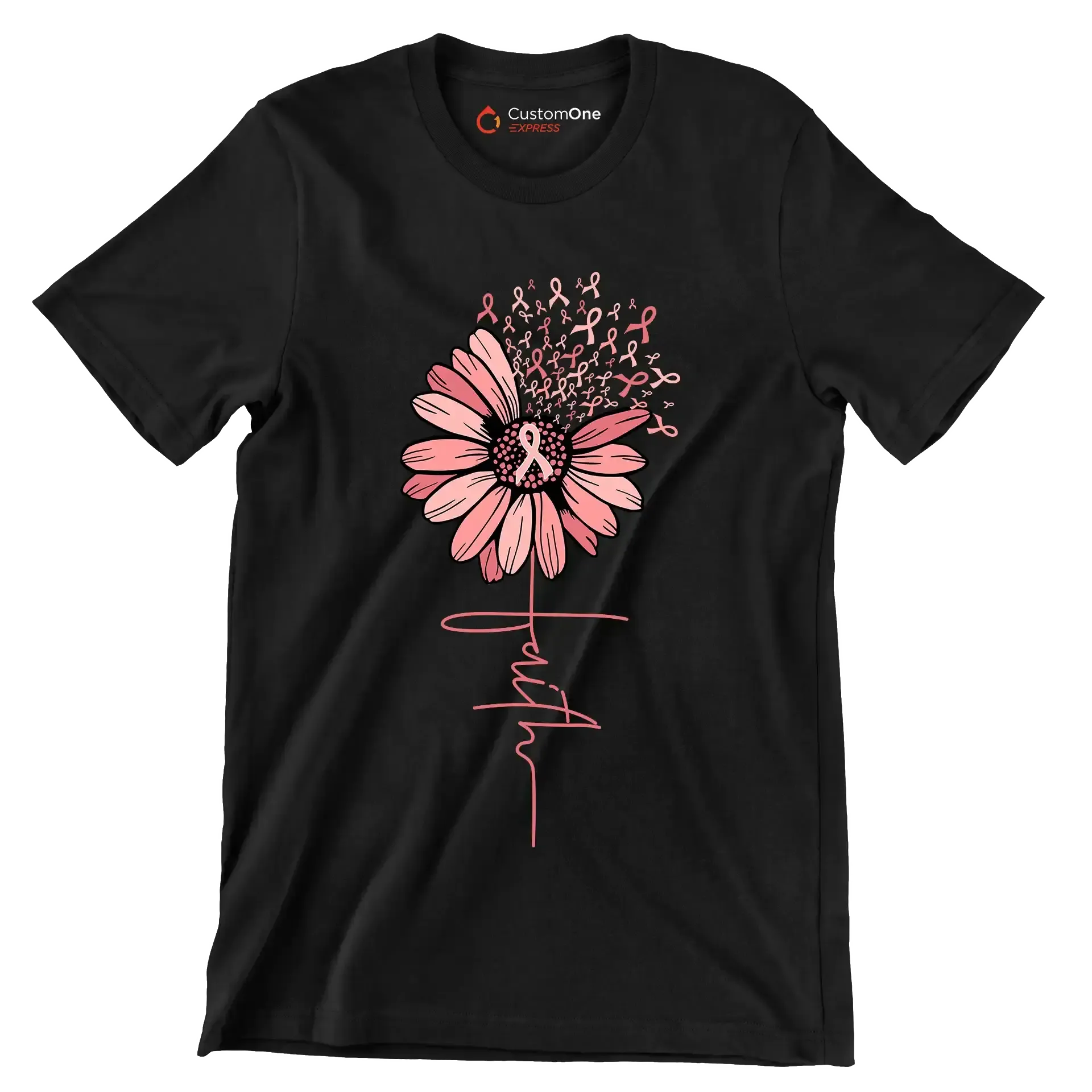 Faith - Breast Cancer Awareness T-Shirt-Black-S-Custom One Express