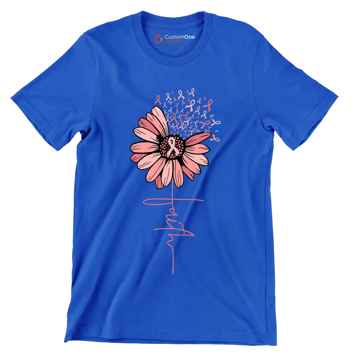 Faith - Breast Cancer Awareness T-Shirt-Blue-S-Custom One Express