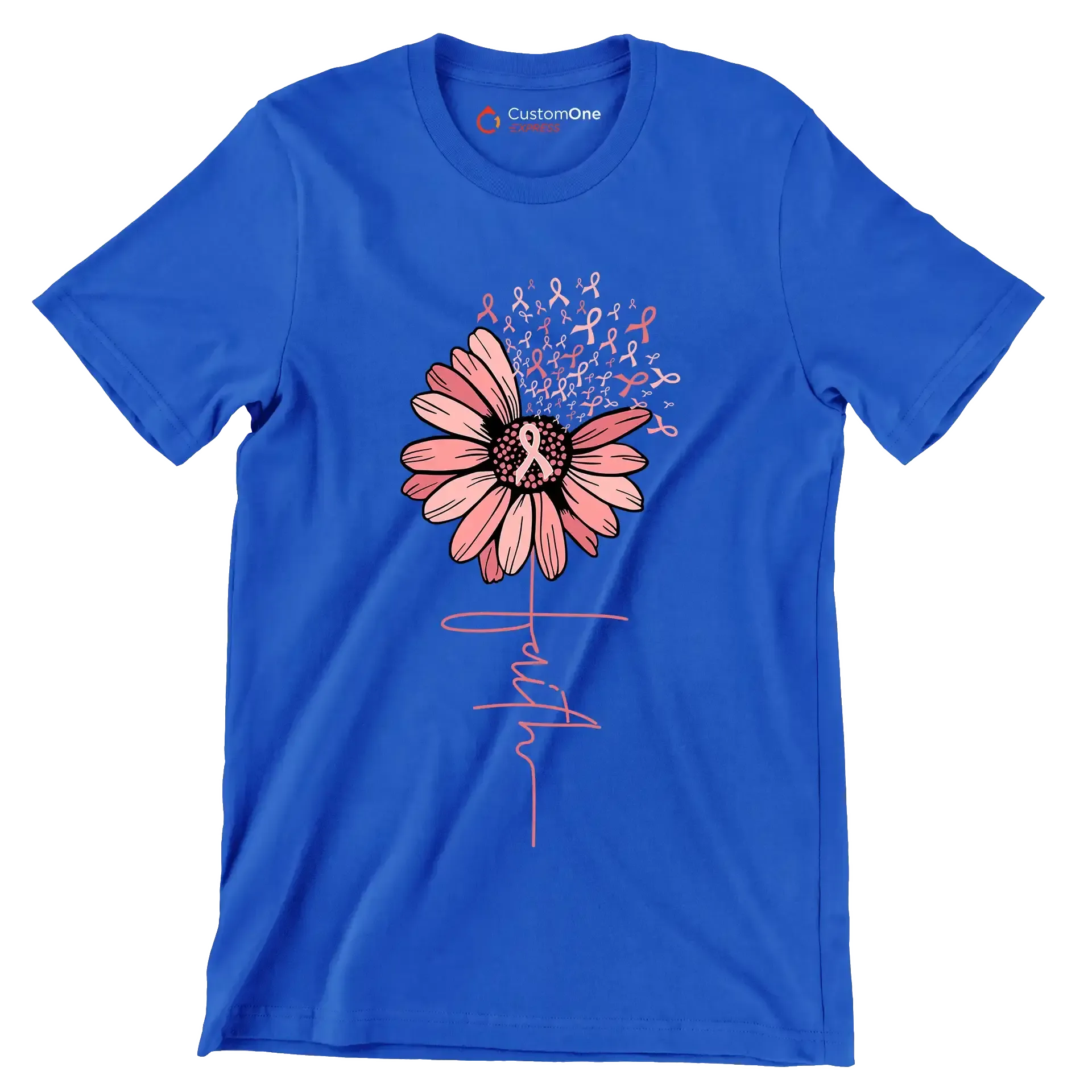 Faith - Breast Cancer Awareness T-Shirt-Blue-S-Custom One Express