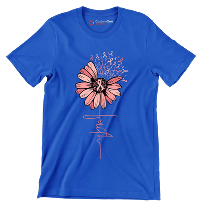 Faith - Breast Cancer Awareness T-Shirt-Blue-S-Custom One Express