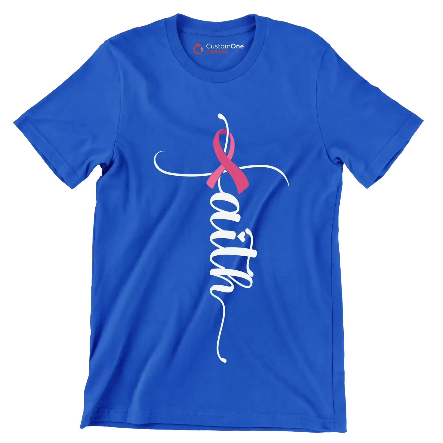 Faith - Breast Cancer Awareness T-Shirt-Blue-S-Custom One Express