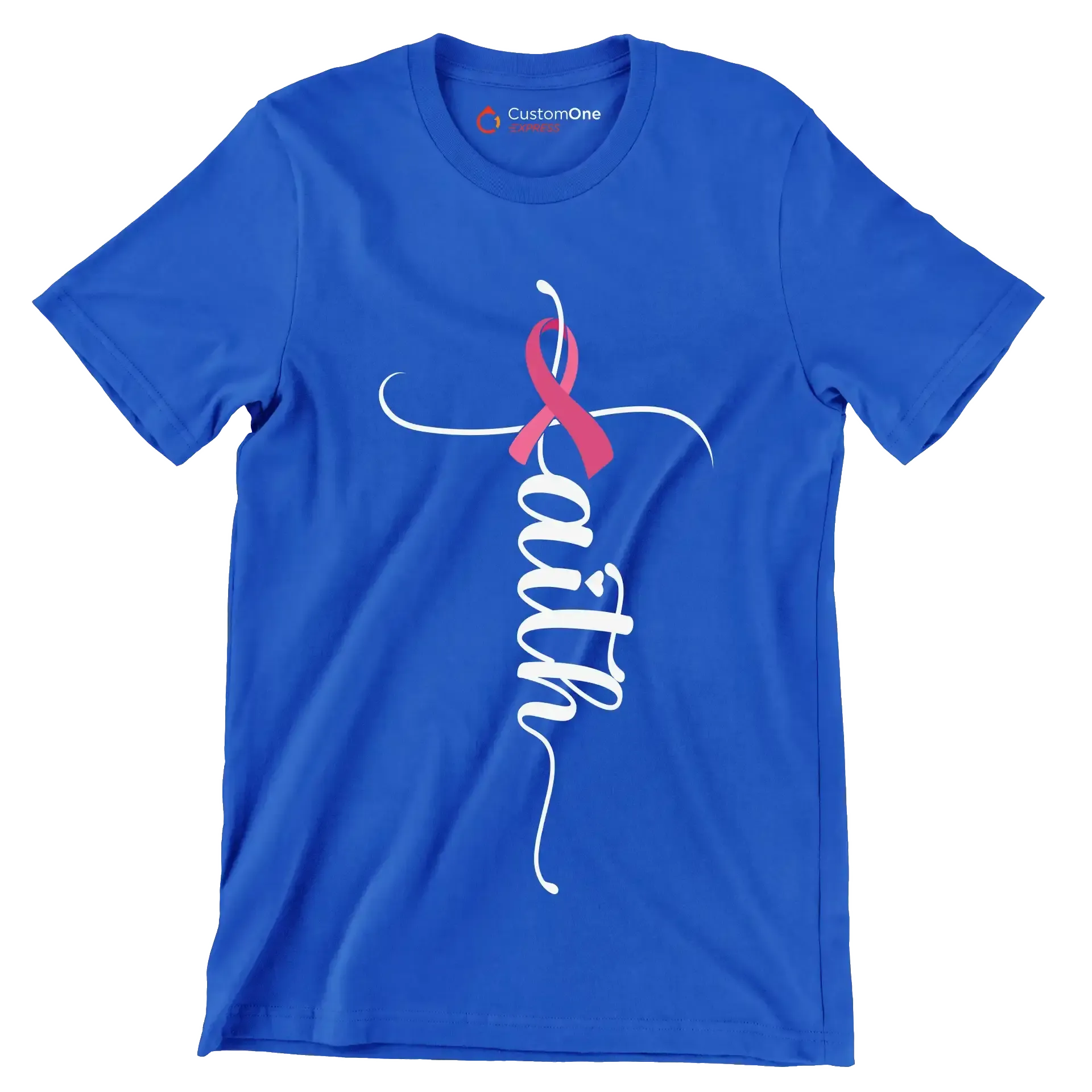 Faith - Breast Cancer Awareness T-Shirt-Blue-S-Custom One Express