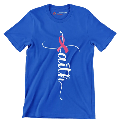 Faith - Breast Cancer Awareness T-Shirt-Blue-S-Custom One Express