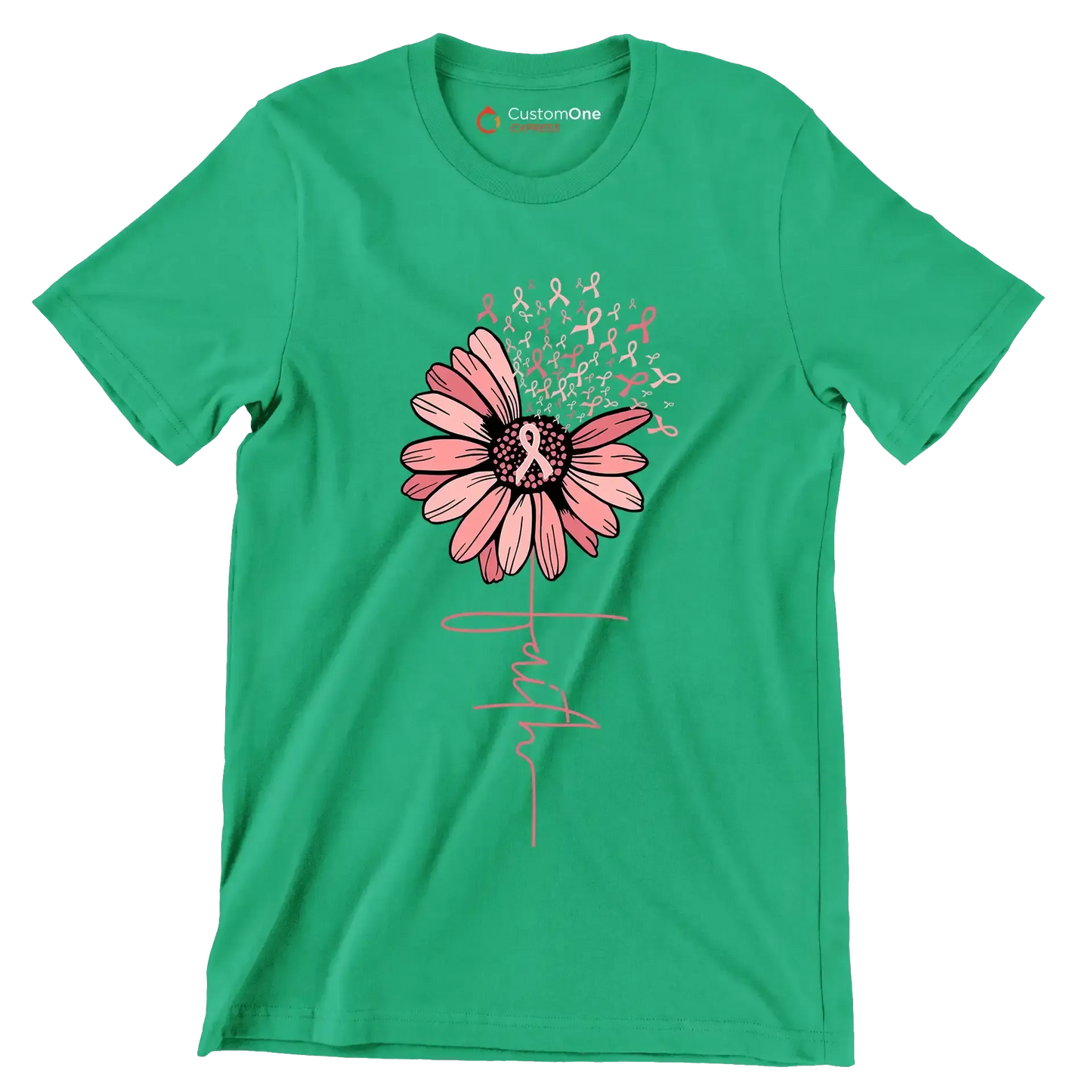 Faith - Breast Cancer Awareness T-Shirt-Green-S-Custom One Express