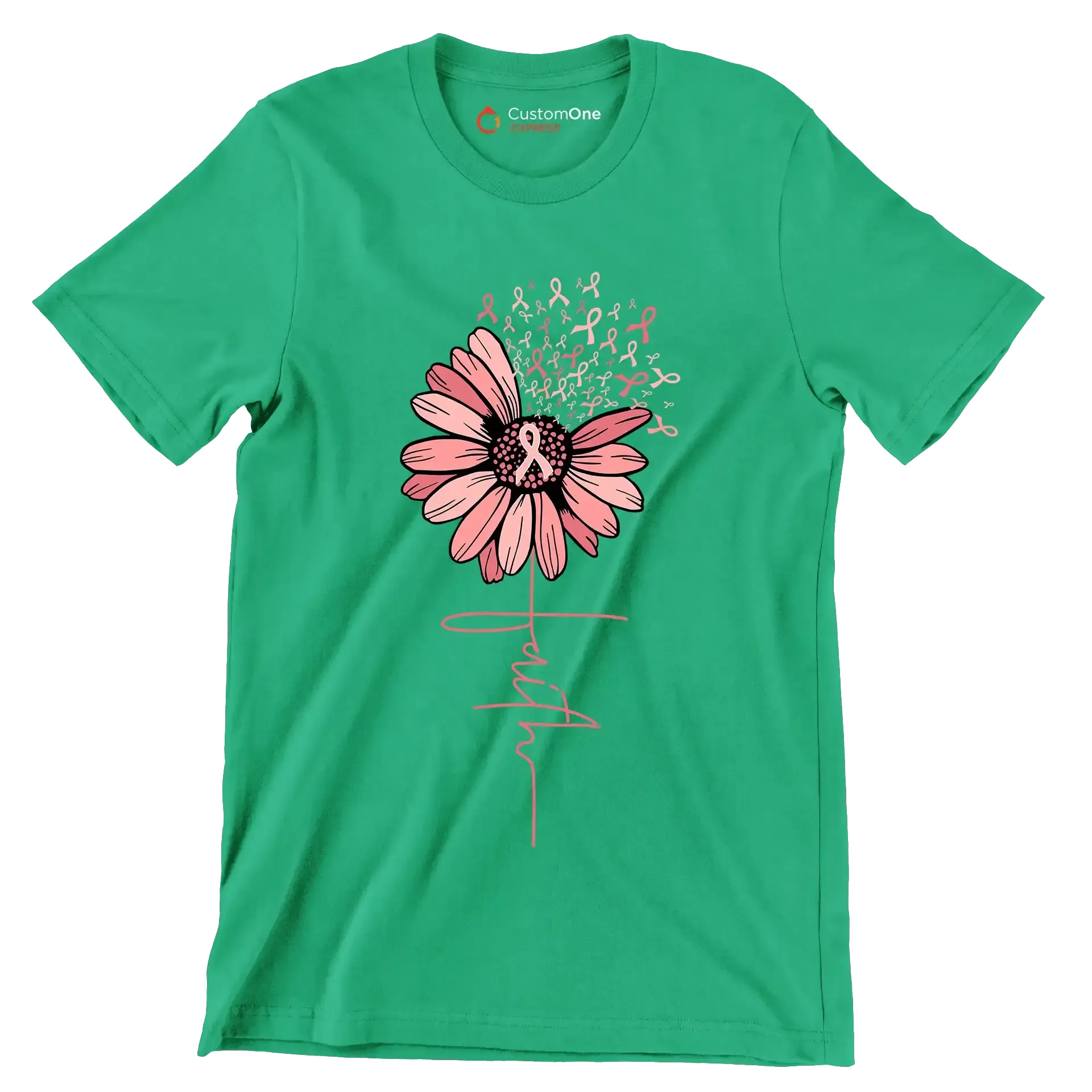 Faith - Breast Cancer Awareness T-Shirt-Green-S-Custom One Express