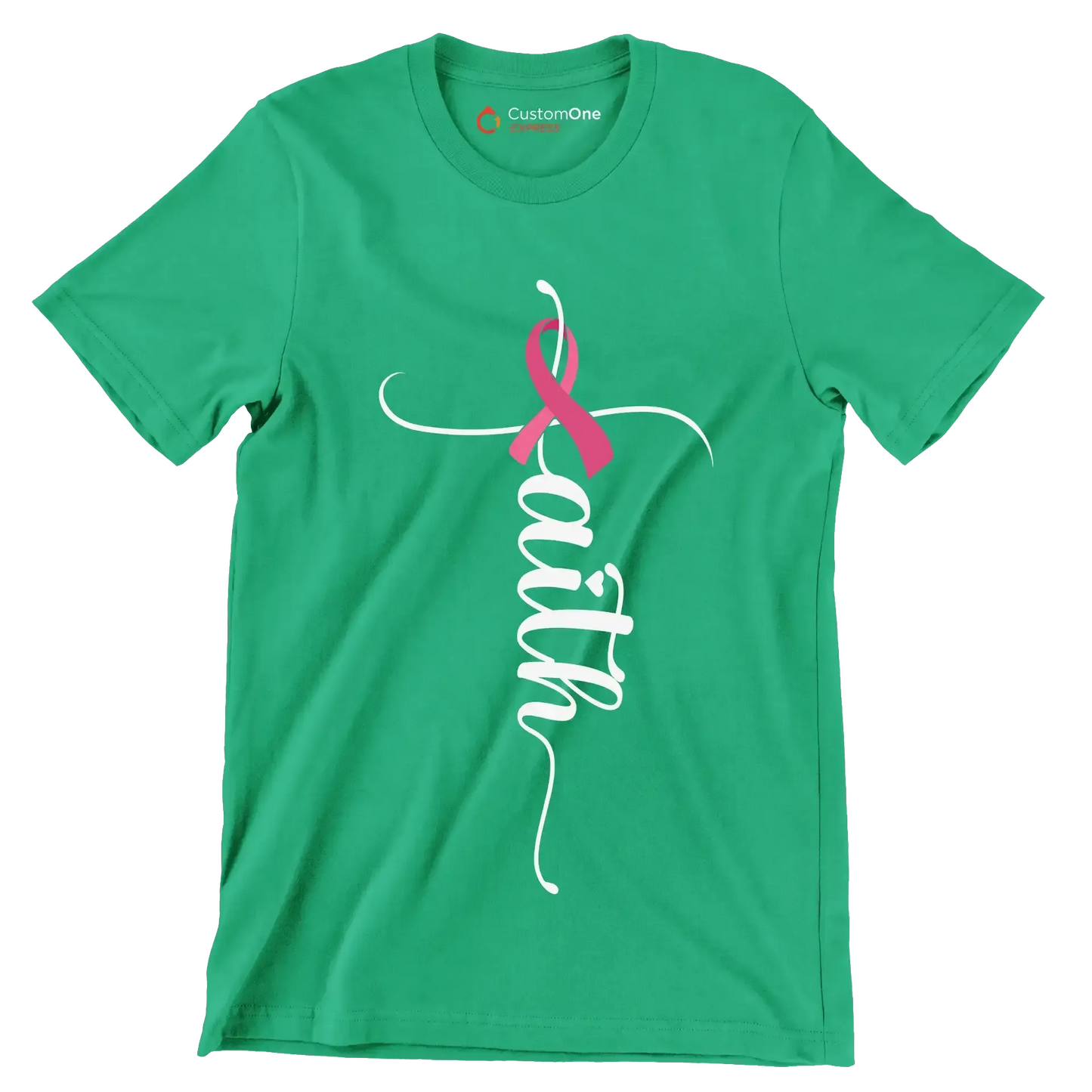 Faith - Breast Cancer Awareness T-Shirt-Green-S-Custom One Express
