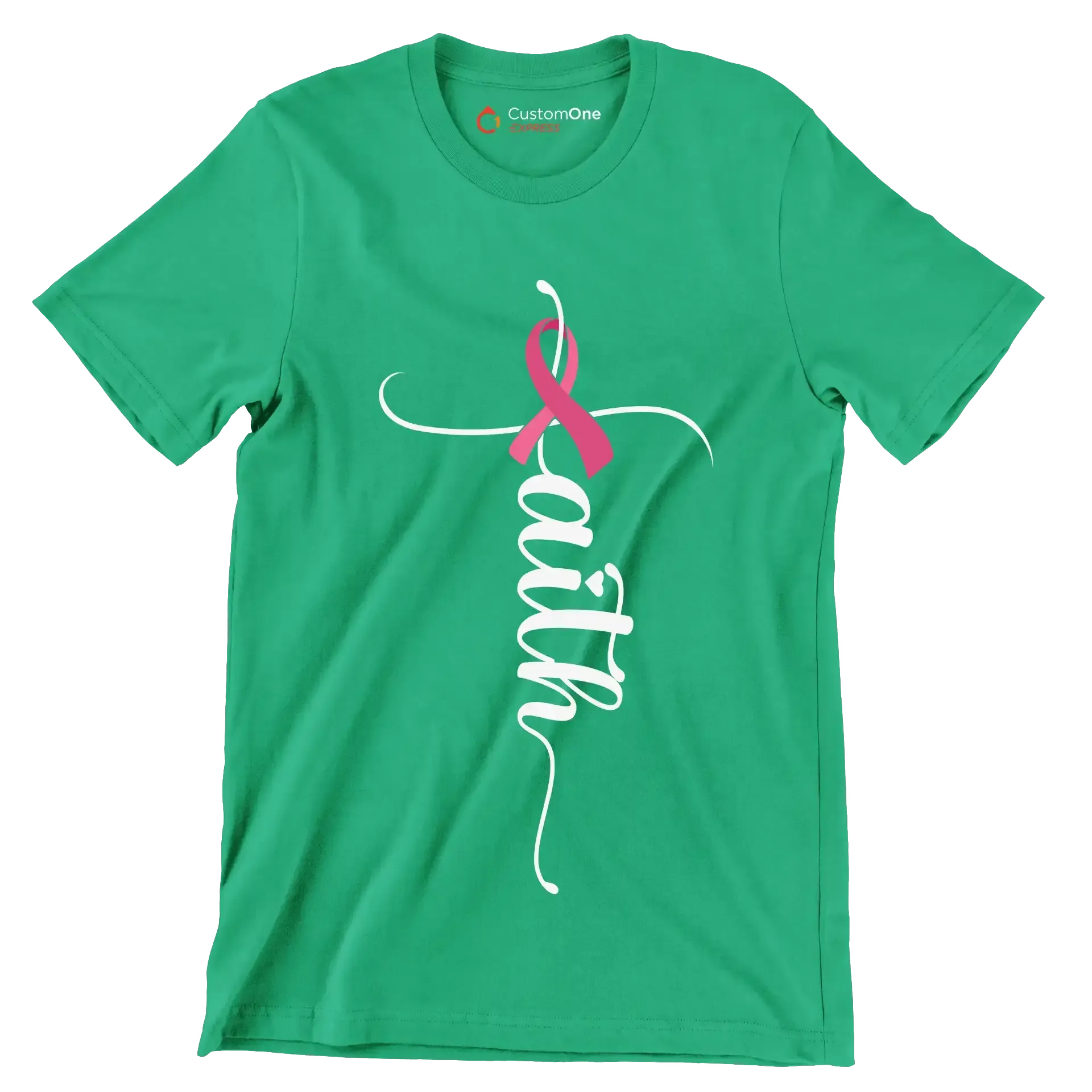 Faith - Breast Cancer Awareness T-Shirt-Green-S-Custom One Express