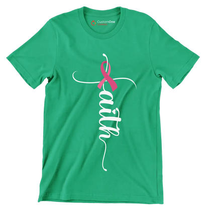 Faith - Breast Cancer Awareness T-Shirt-Green-S-Custom One Express