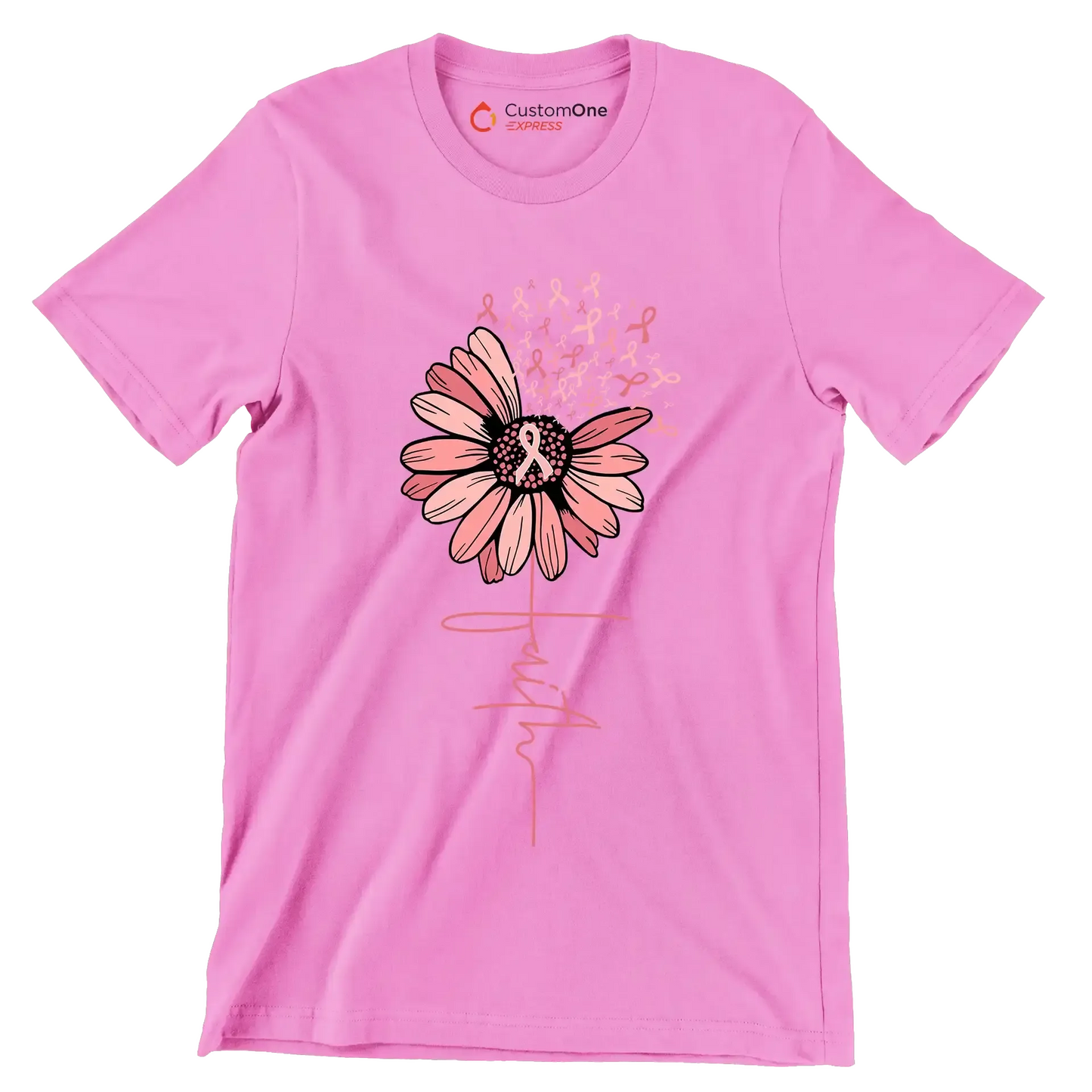 Faith - Breast Cancer Awareness T-Shirt-Pink-S-Custom One Express