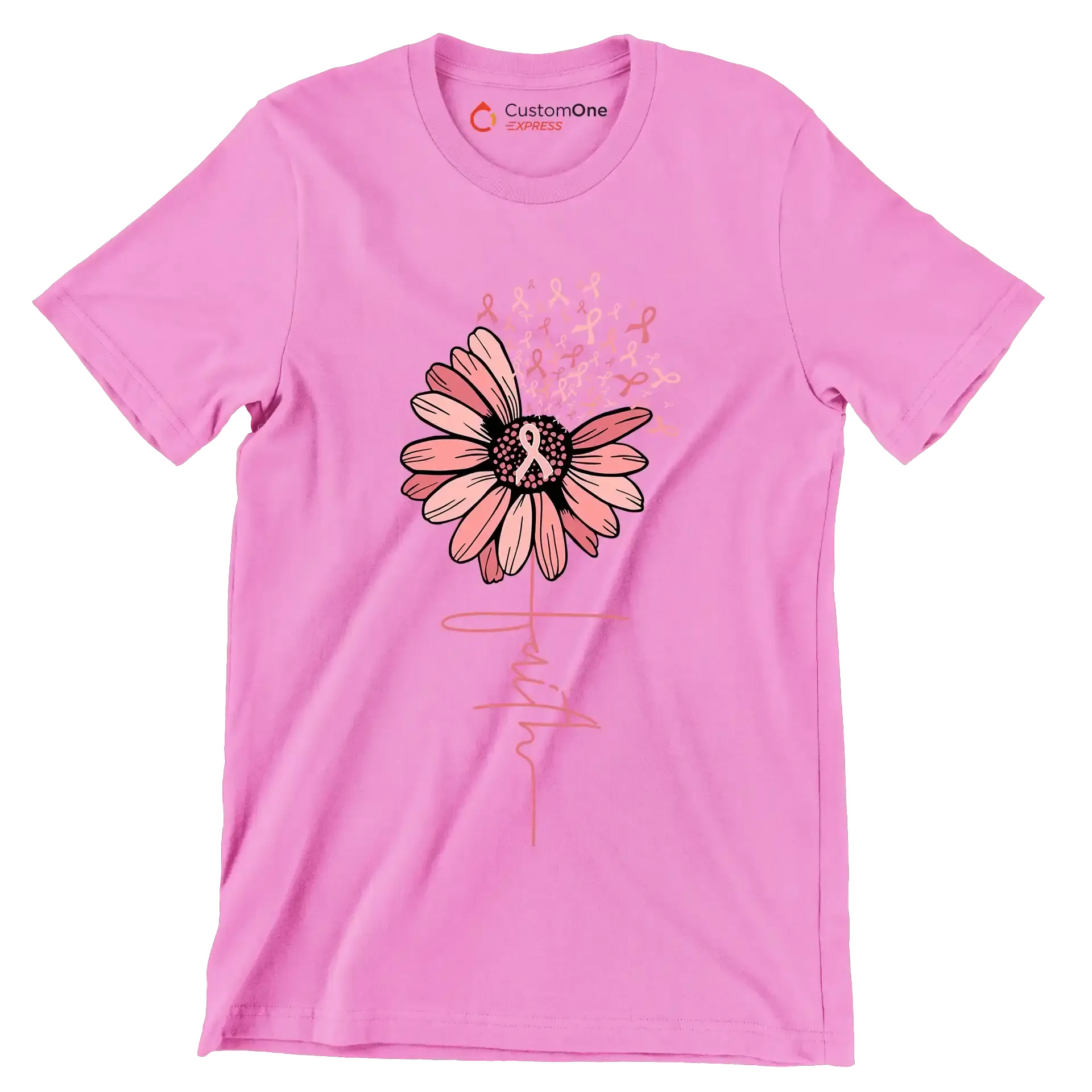 Faith - Breast Cancer Awareness T-Shirt-Pink-S-Custom One Express