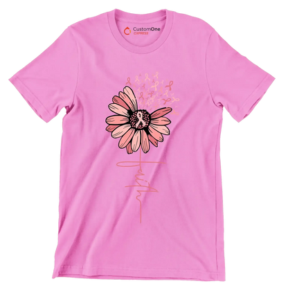 Faith - Breast Cancer Awareness T-Shirt-Pink-S-Custom One Express